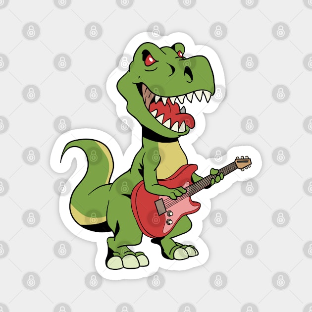 Cartoon TREX plays electric guitar Magnet by Modern Medieval Design