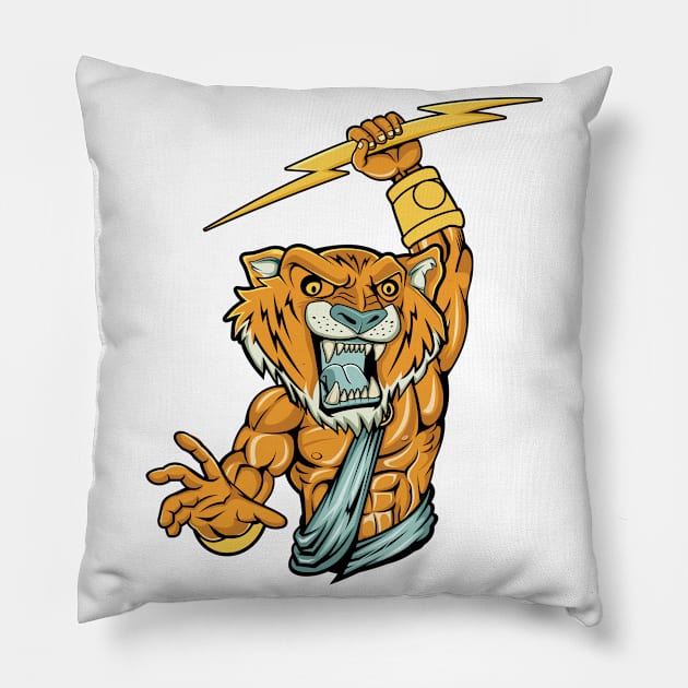 Comic - God Zeus Tiger Lightning - bright Pillow by ShirzAndMore