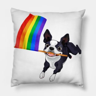Boston Terrier Gay Pride Flag Pillow