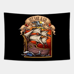 Vintage Boat Sailing Ocean Tapestry