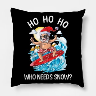 Christmas In July Funny Santa Surfing Summer Beach Vacation Pillow