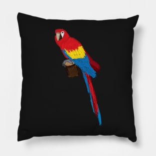 Artwork of a Sitting Scarlet Macaw Parrot Pillow