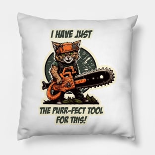 The Purr-fect Tool Kitty with Chainsaw Pillow