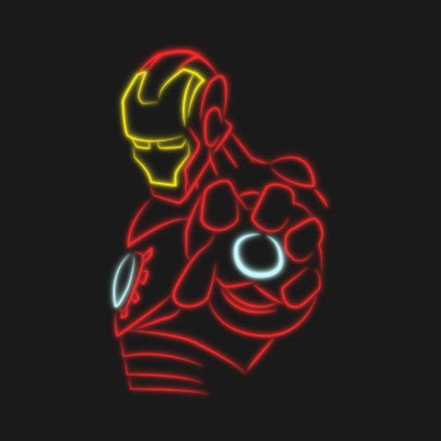 Neon outline of Iron Man