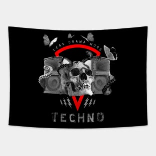 Hard Techno Less Drama Dark EDM Skull Tapestry