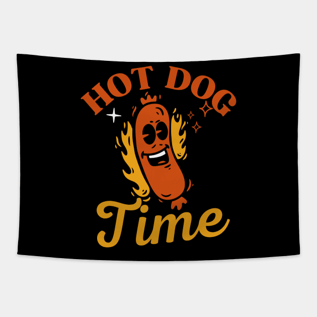 Hot Dog Time Retro Vintag Funny Hot Dog Saying Tapestry by Illustradise