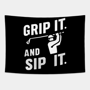 Grip It & Sip It Funny Golf Tapestry