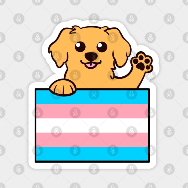 Love is Love Puppy - Golden Trans Pride Flag Magnet by LittleGreenHat