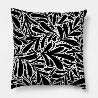 Black and white leaves abstract pattern Pillow