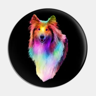 Rainbow Psychedelic Rough Coated Collie Dog Portrait Pin