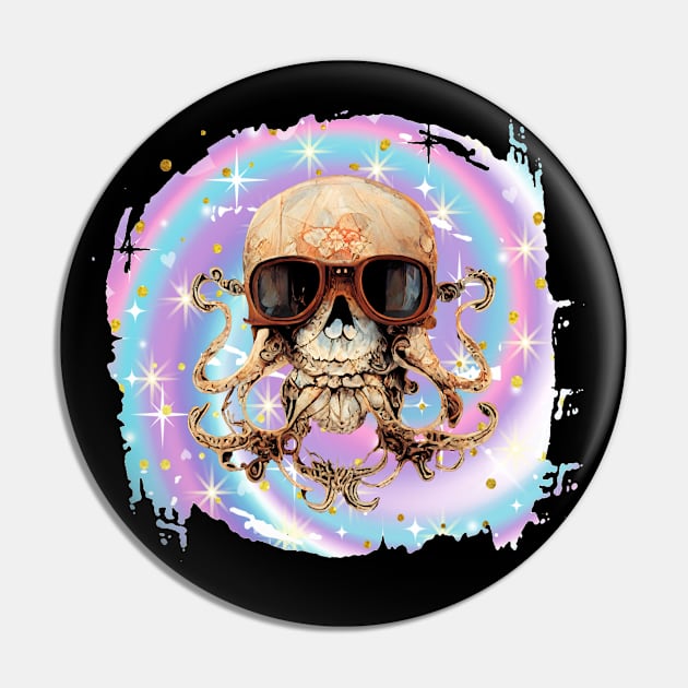 Octopus Skull on Pastel Galaxy Background Pin by Kylie Paul