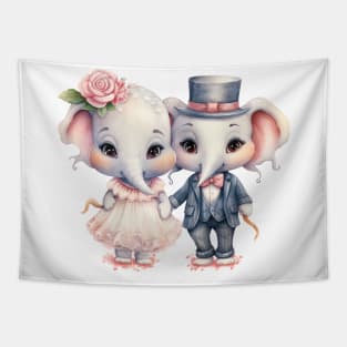 Elephant Couple Gets Married Tapestry