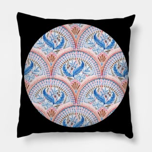 Art Deco Fresco in Sky Blue and Coral Pillow