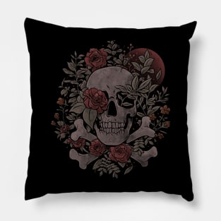 Rest in Leaves - Dark Skull Flowers Nature Goth Gift Pillow