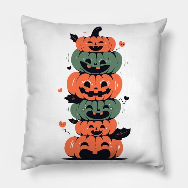 Cute Cozy Pumpkins T-Shirt, Whimsical Pumpkin Faces Top, Adorable Pumpkin Patch Tee, Halloween Farmer Apparel Pillow by Indigo Lake