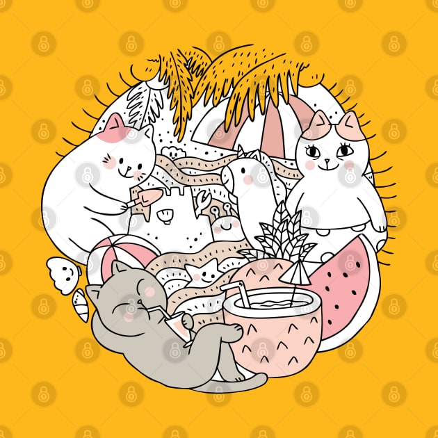 cartoon cute summer cat by Mako Design 