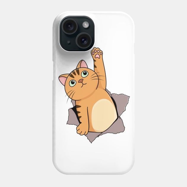 Funny Comic Cat Reaches Up High with Paw Kitten Phone Case by samshirts