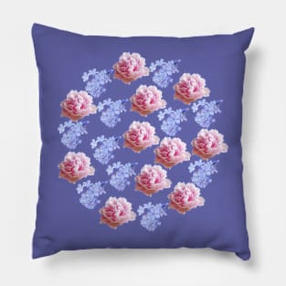 Pink Peony and Blue Flowers Floral Group Pillow