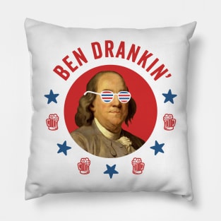 Ben Drankin': Vintage Ben Franklin with Patriotic Sunglasses for July 4th Pillow