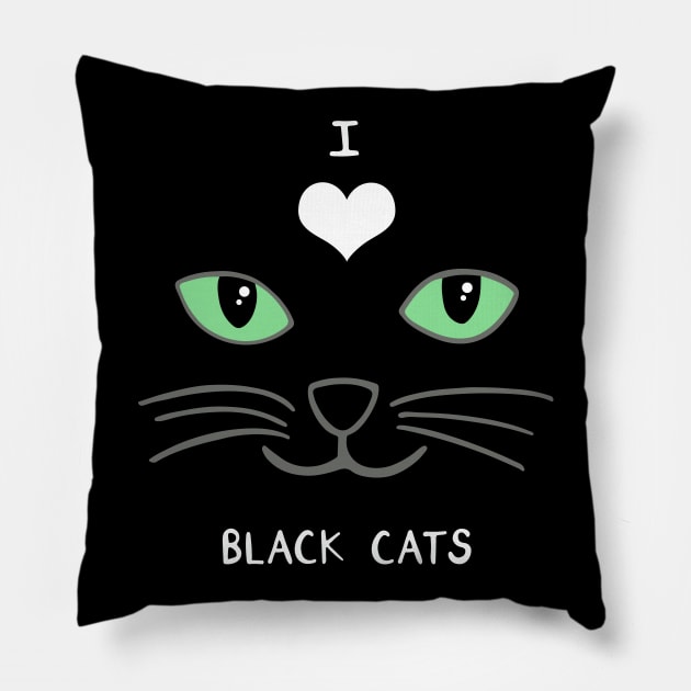 I Love Black Cats Pillow by carolinewillustration