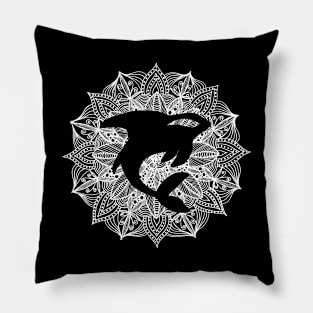 White Mandala Circle Orca Pillow