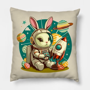 Retro Futurism Easter Bunny Astronaut Pillow