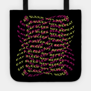 Eat sleep NFT repeat pink, yellow text Tote