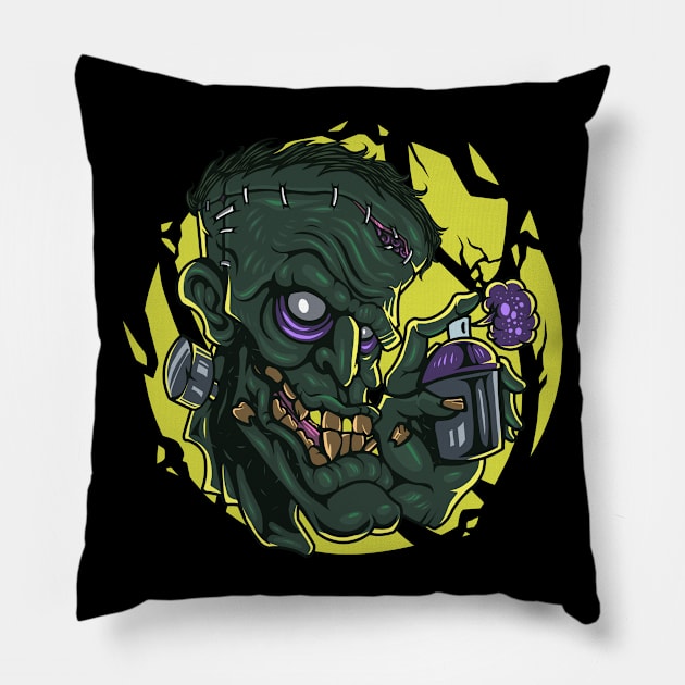 Zombie Head Mascot Spray Pillow by Mako Design 