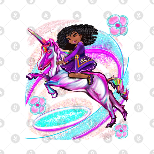 Curly hair Princess on a unicorn pony ii - black girl with curly afro hair on a horse. Black princess by Artonmytee