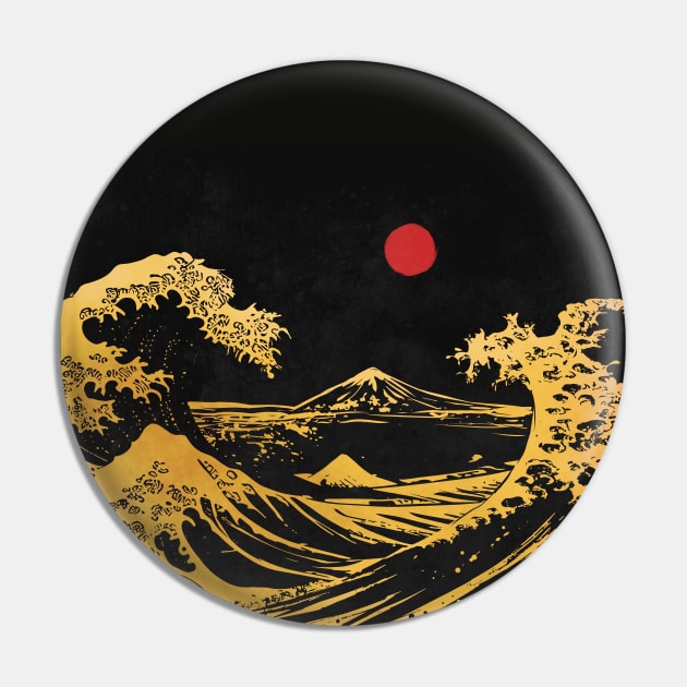 Hokusai wave gold Pin by MCAshe spiritual art 