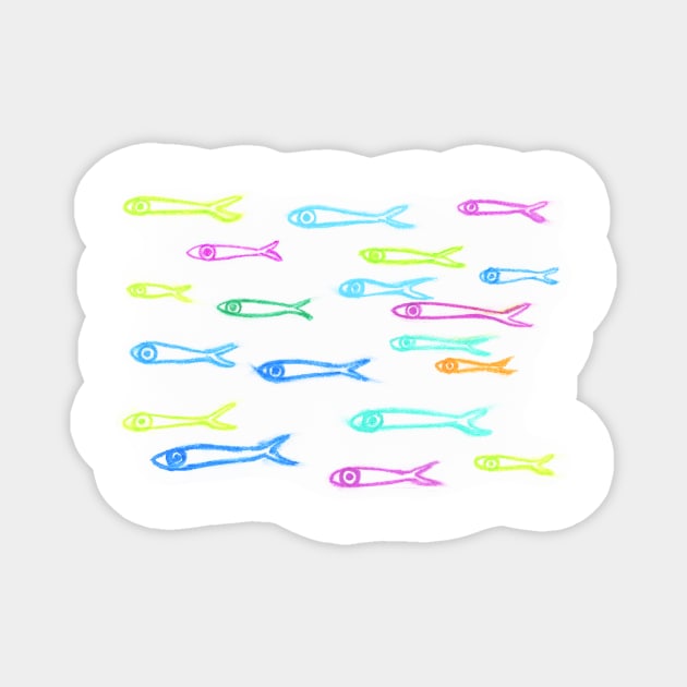 School of skinny rainbow fish IV/IV (cut-out) Magnet by FJBourne