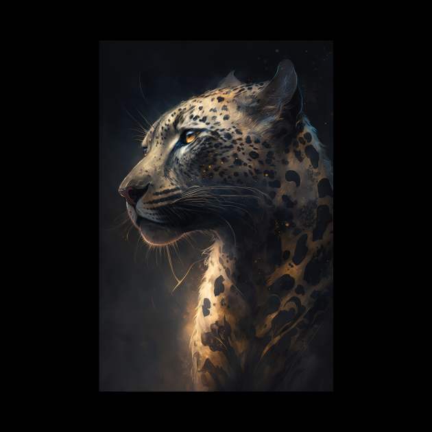 Leopard Portrait Animal Nature Wildlife Dark Painting Wild Spirit by Cubebox