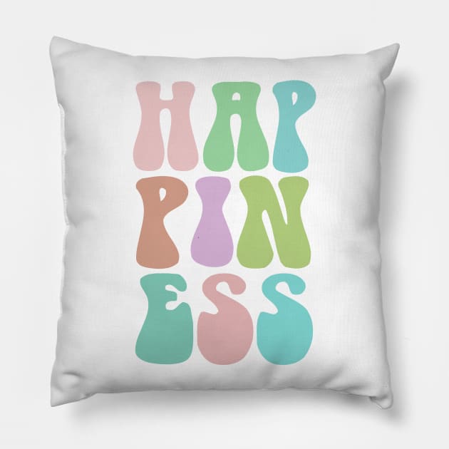 Happiness - Cute Pastel Typography Design Pillow by DankFutura