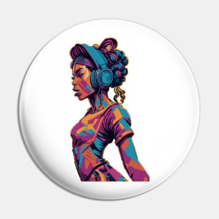 Girl with Headphones Pin