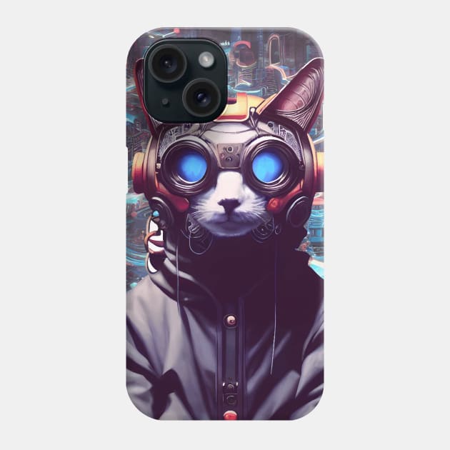 Cool Japanese Techno Cat In Future World Japan Neon City Phone Case by star trek fanart and more