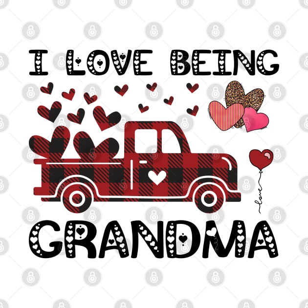 I Love Being Grandma Red Plaid Truck Hearts Valentine's Day by DragonTees