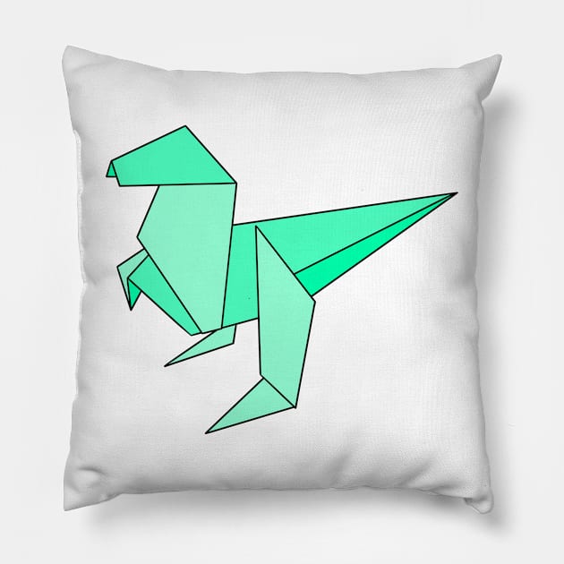 Green origami dinosaur Pillow by CalliesArt