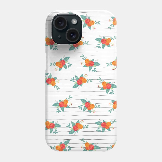 Vintage Flower Arrangements On Black And White Stripes Phone Case by Sandra Hutter Designs