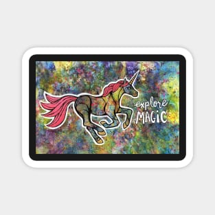 Explore Magic. Magical Unicorn Watercolor Illustration. Magnet