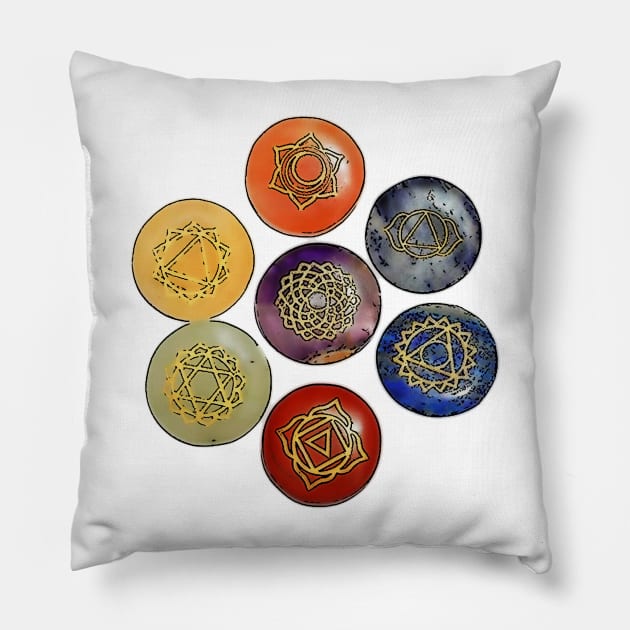 Chakra, reiki stones and symbols Pillow by bywhacky