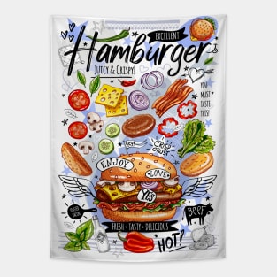 Food poster, fast food, cooking, burger, hamburger, cheeseburger Tapestry