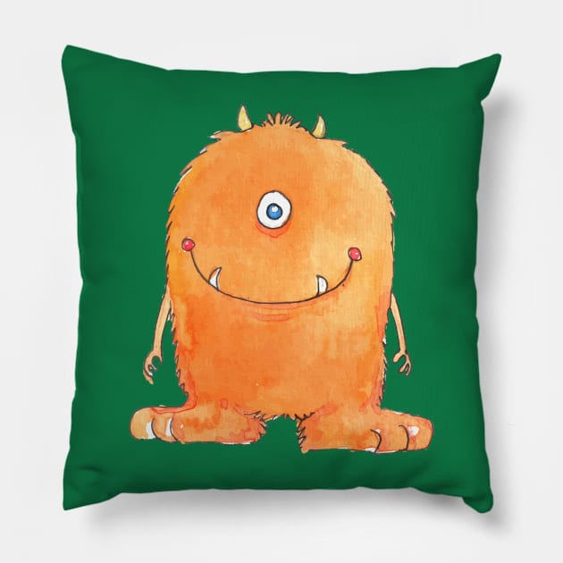 Orange Watercolor Monster Pillow by Mako Design 