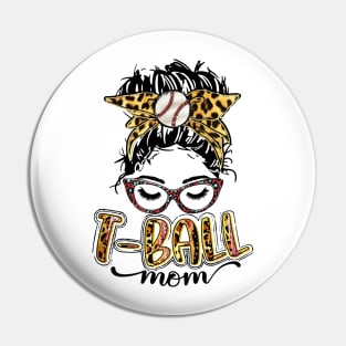 T Ball Mom Messy Bun Leopard, Baseball Mom Leopard Pin