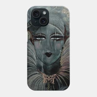 FRENCH PIERROT PERFORMER VINTAGE OIL PASTEL COLLAGE WITH EMBELLISHMENT GOLD METALLIC POSTER Phone Case