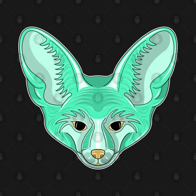 cute cyan bat eared fox face cartoon by dwalikur