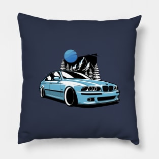 Blue E39 Classic Saloon In Mountains Pillow