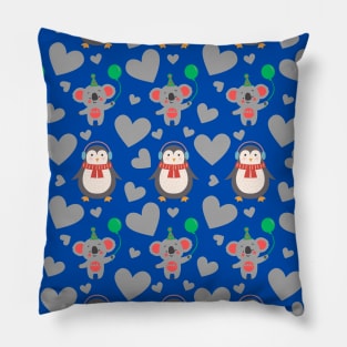 Penguins and Koalas in Blue Pillow