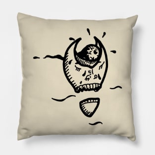 Flying face with an eyeball pilot - tattoo style - black line art. Pillow