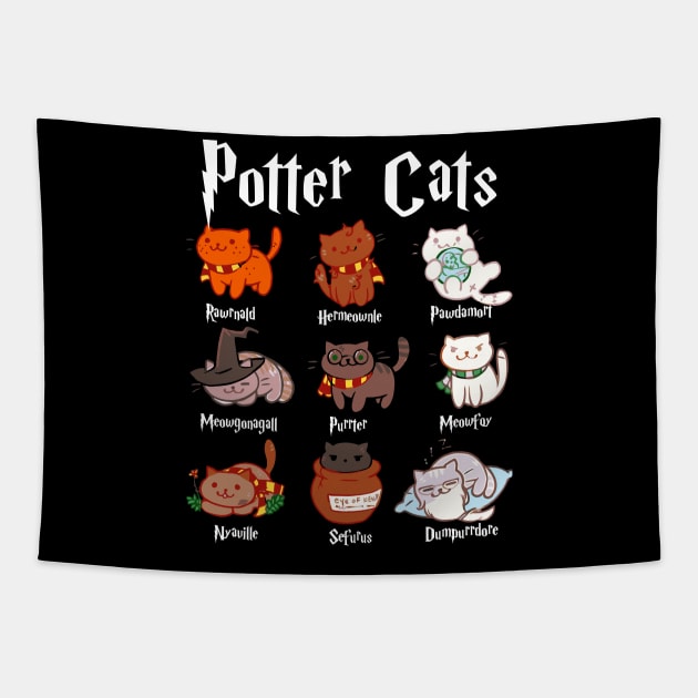 Potter Cats t-shirt Funny Gifts For Cat Lovers Tapestry by HomerNewbergereq