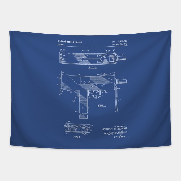 Mac 10 Uzi Patent - Gun Lover Gunsmith Workshop Art - Blueprint Tapestry by patentpress